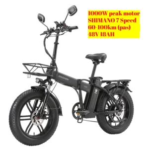 Bici elettrica pieghevole A20 1000W, batteria rimovibile 48V 18Ah, 28MPH, pneumatici grassi 20"x4.0, SHIMANO 7 velocità, IP65, lega di alluminio
